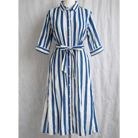 Umgee Dresses & Skirts - Umgee Blue White Stripe Shirt Dress Large Tie Waist Button Front Midi